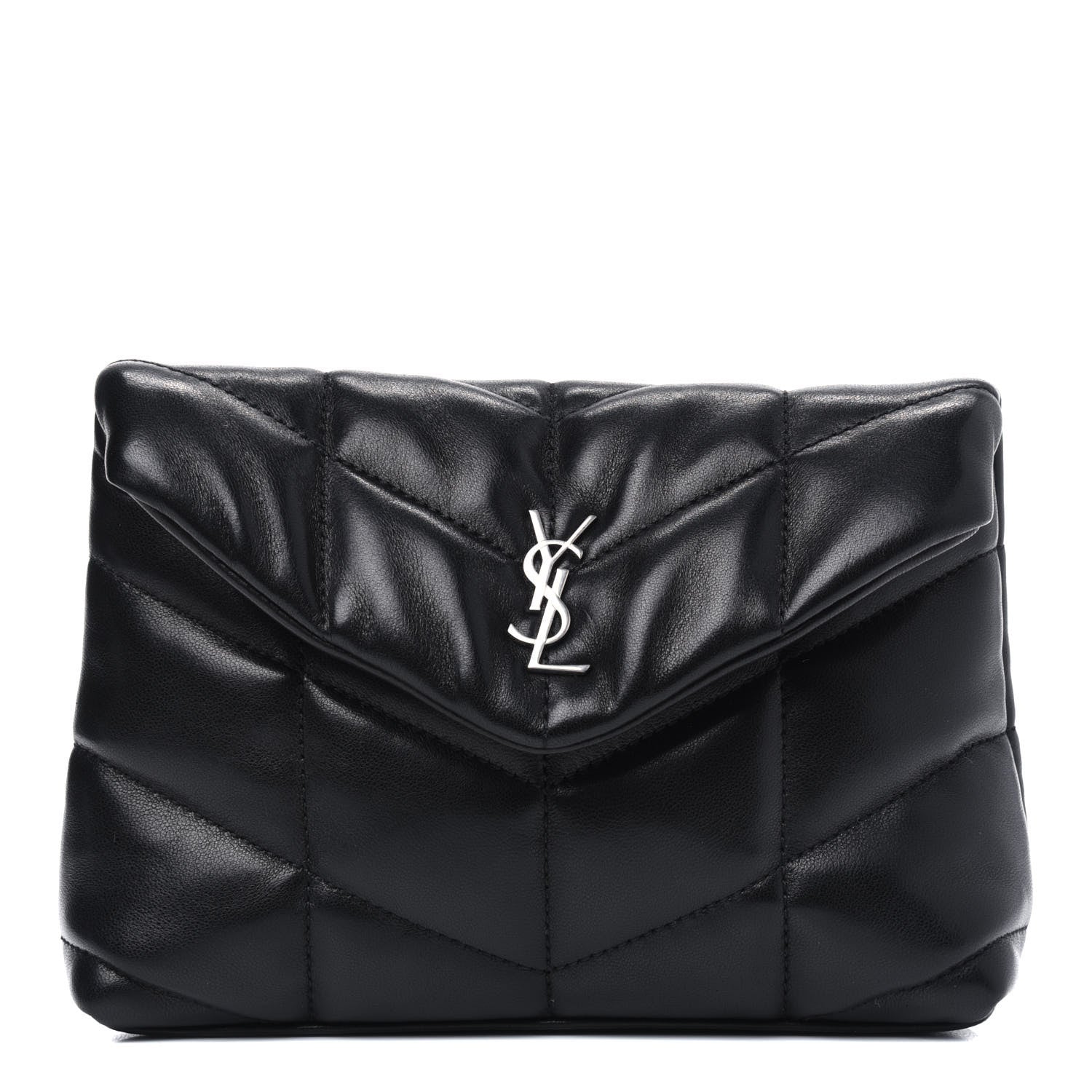 Saint Laurent Lambskin Monogram Loulou Puffer Pouch Clutch Black 1 of 11