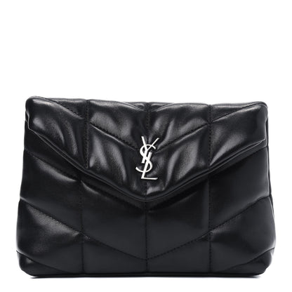 Saint Laurent Lambskin Monogram Loulou Puffer Pouch Clutch Black 1 of 11