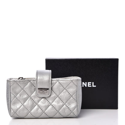 Chanel Metallic Aged Calfskin Quilted Mini Phone Holder Clutch Silver 9 of 9