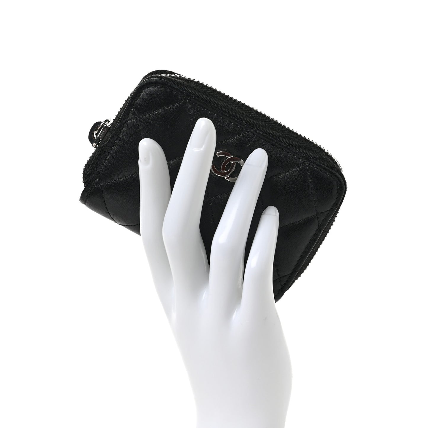 Lambskin Quilted Zip Coin Purse Black