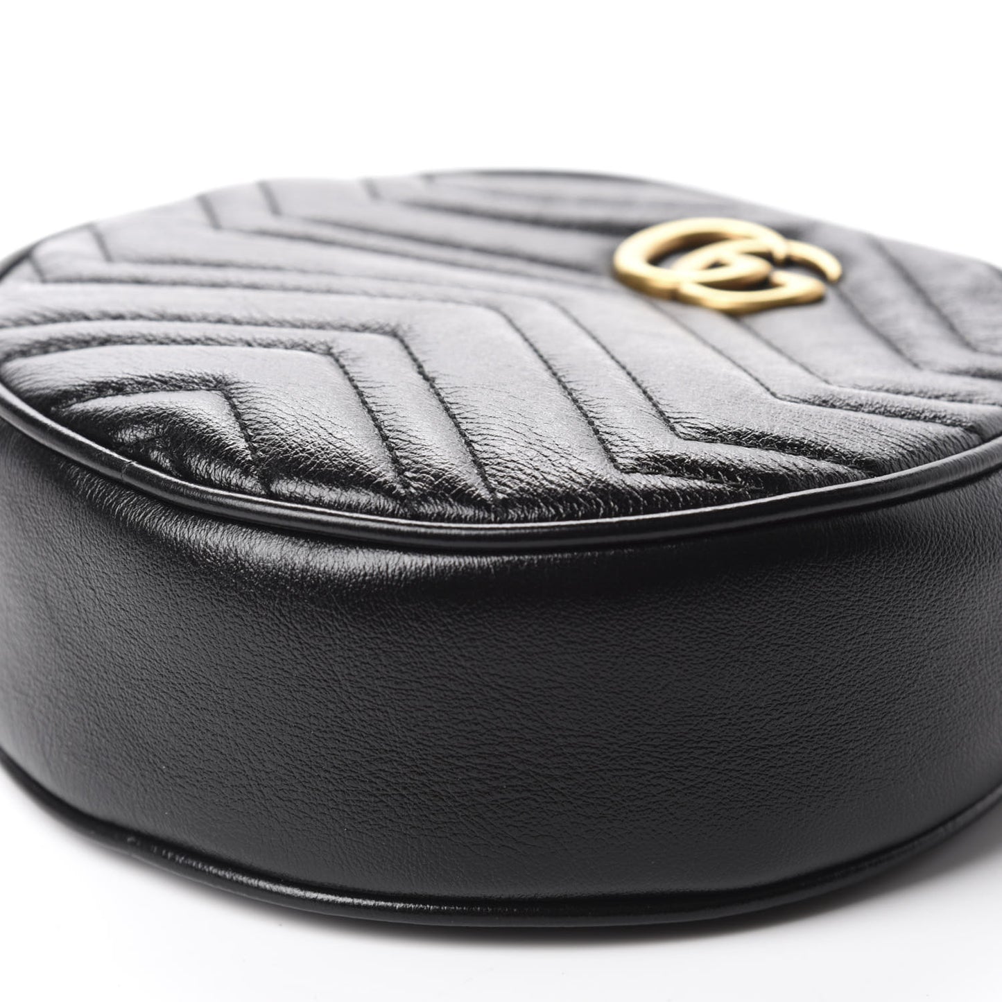 Azalea Calfskin Matelasse Heart Mini GG Marmont Round Shoulder Bag Black