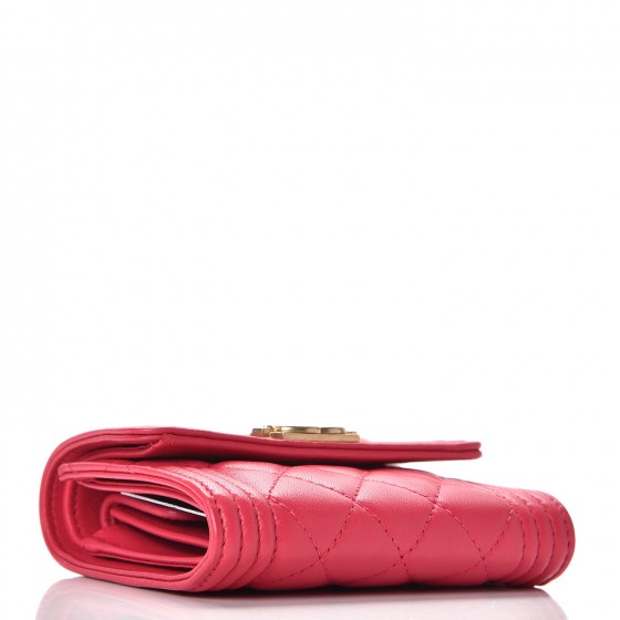 Chanel Lambskin Quilted Compact Boy Wallet Fuchsia 4 of 9