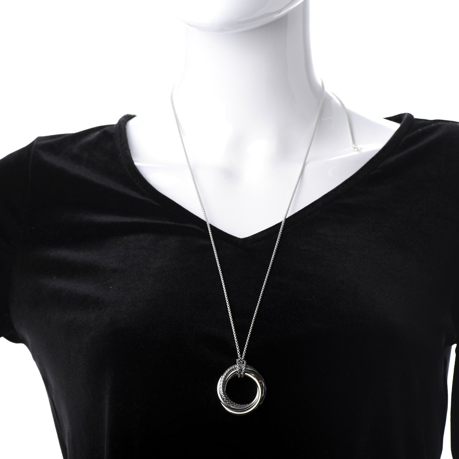 David Yurman Sterling Silver 14K Yellow Gold 37mm Crossover Pendant Necklace 2 of 5