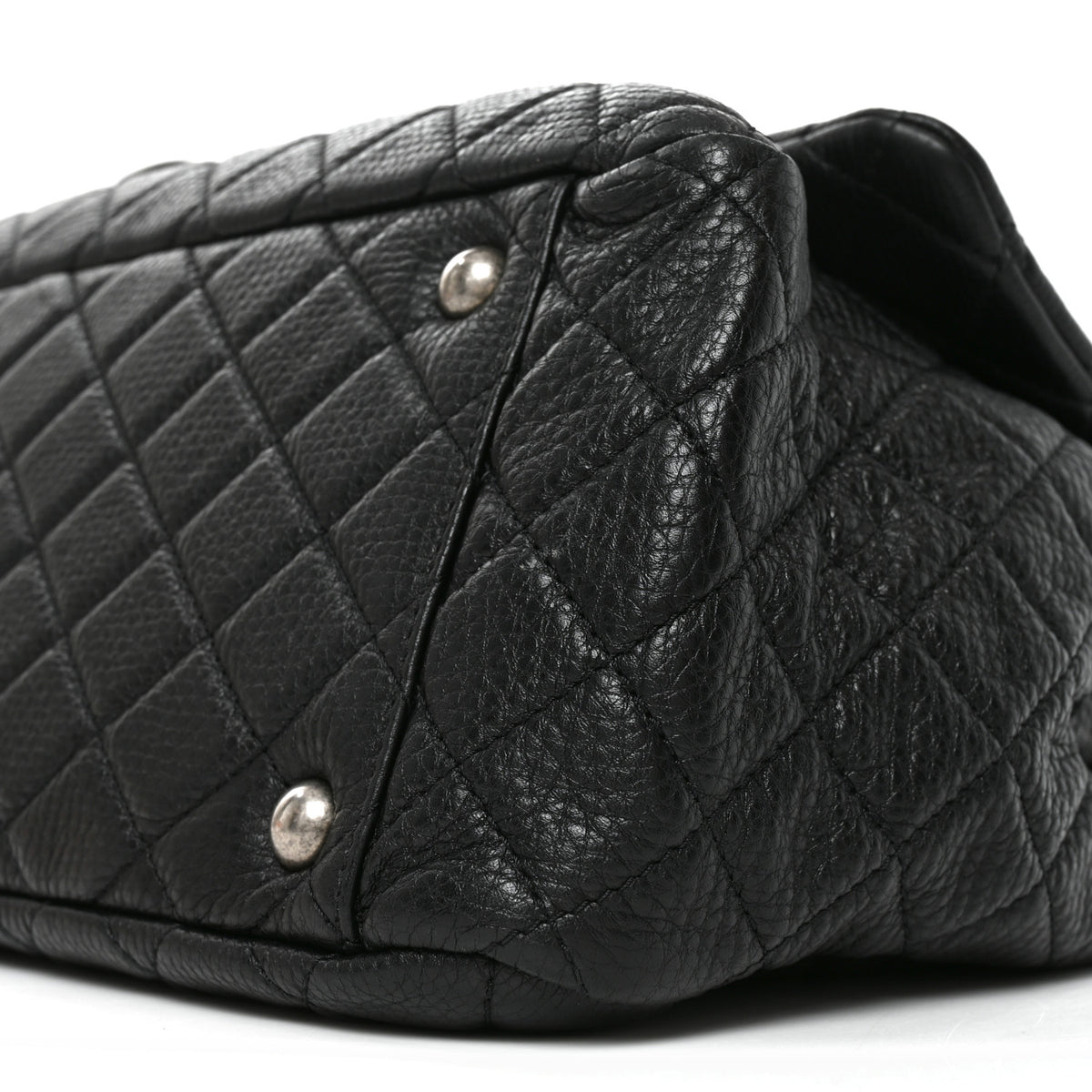 Grained Calfskin Quilted XXL Travel Flap Bag Black