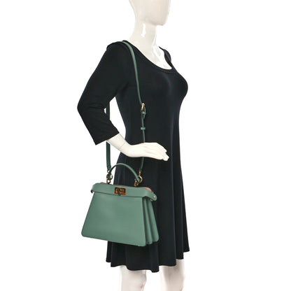 Fendi Vitello Seta Shiny Nappa Plexiglass Small Peekaboo I SEE U Satchel Menta Light Rose 2 of 10