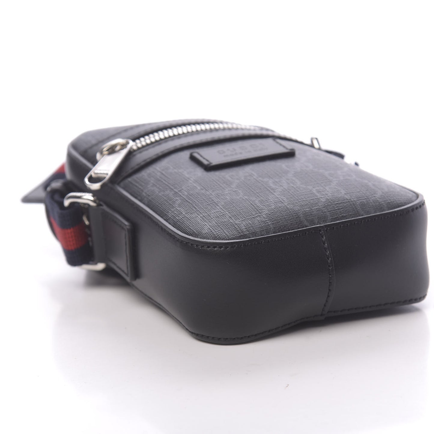 GG Supreme Monogram Appia Calfskin Web Small Camera Messenger Bag Black Grey