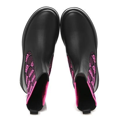 Gucci Dali Soft Calfskin Technical Jersey Knit GG Monogram Ankle Boots 39 Black Fuchsia 2 of 9