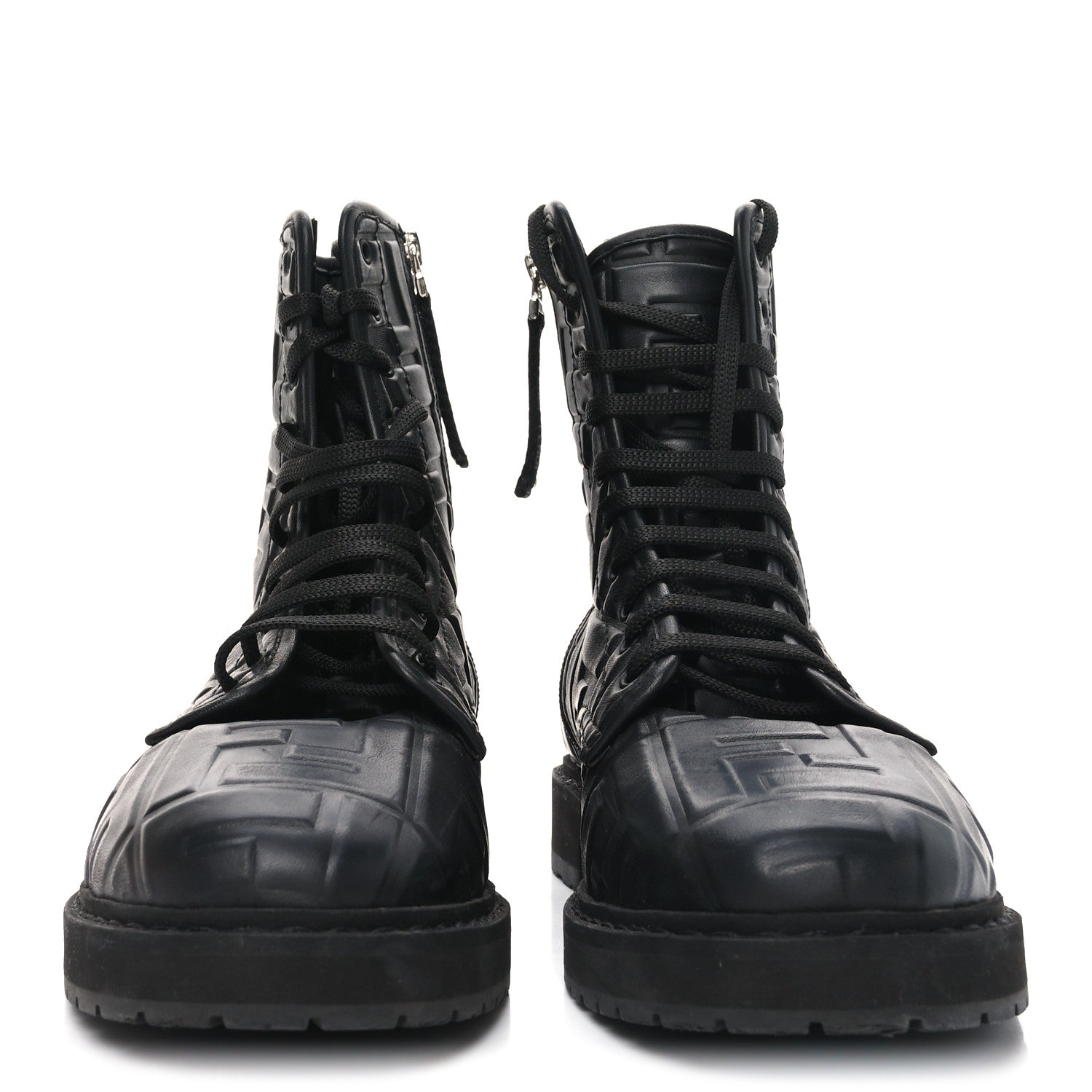 Fendi Nappa FF Embossed Womens Biker Boots 38.5 Black 2 of 7