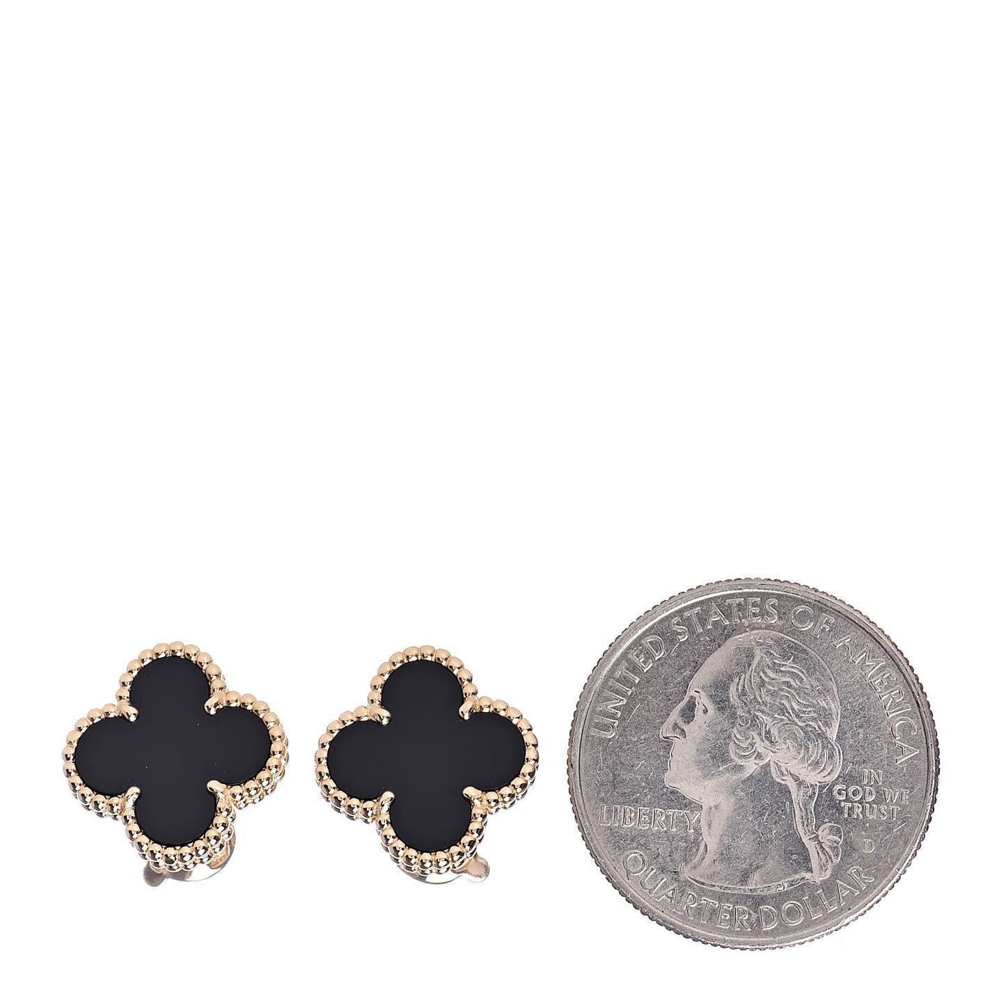 18K Yellow Gold Black Onyx Vintage Alhambra Earrings