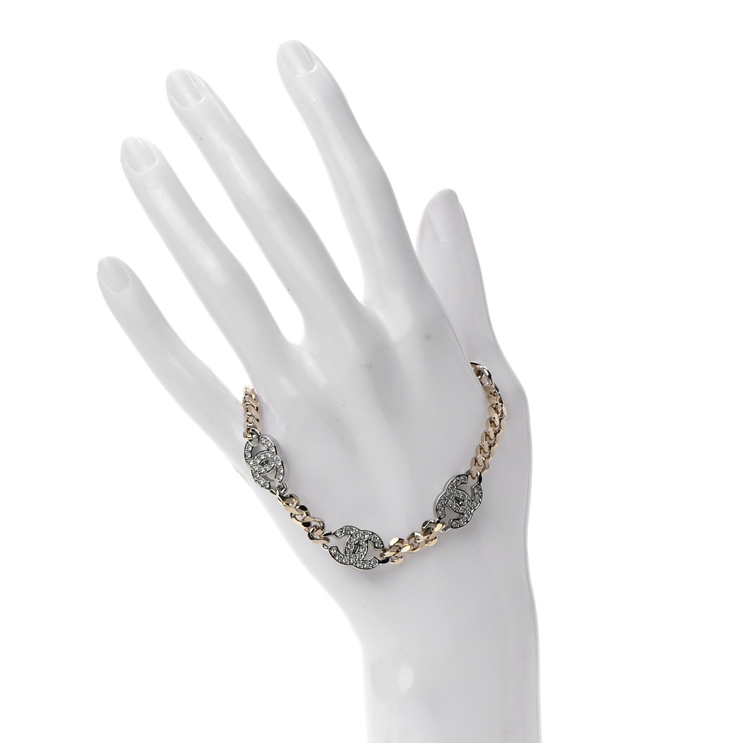 Chanel Crystal CC Chain Bracelet Gold Silver 2 of 5