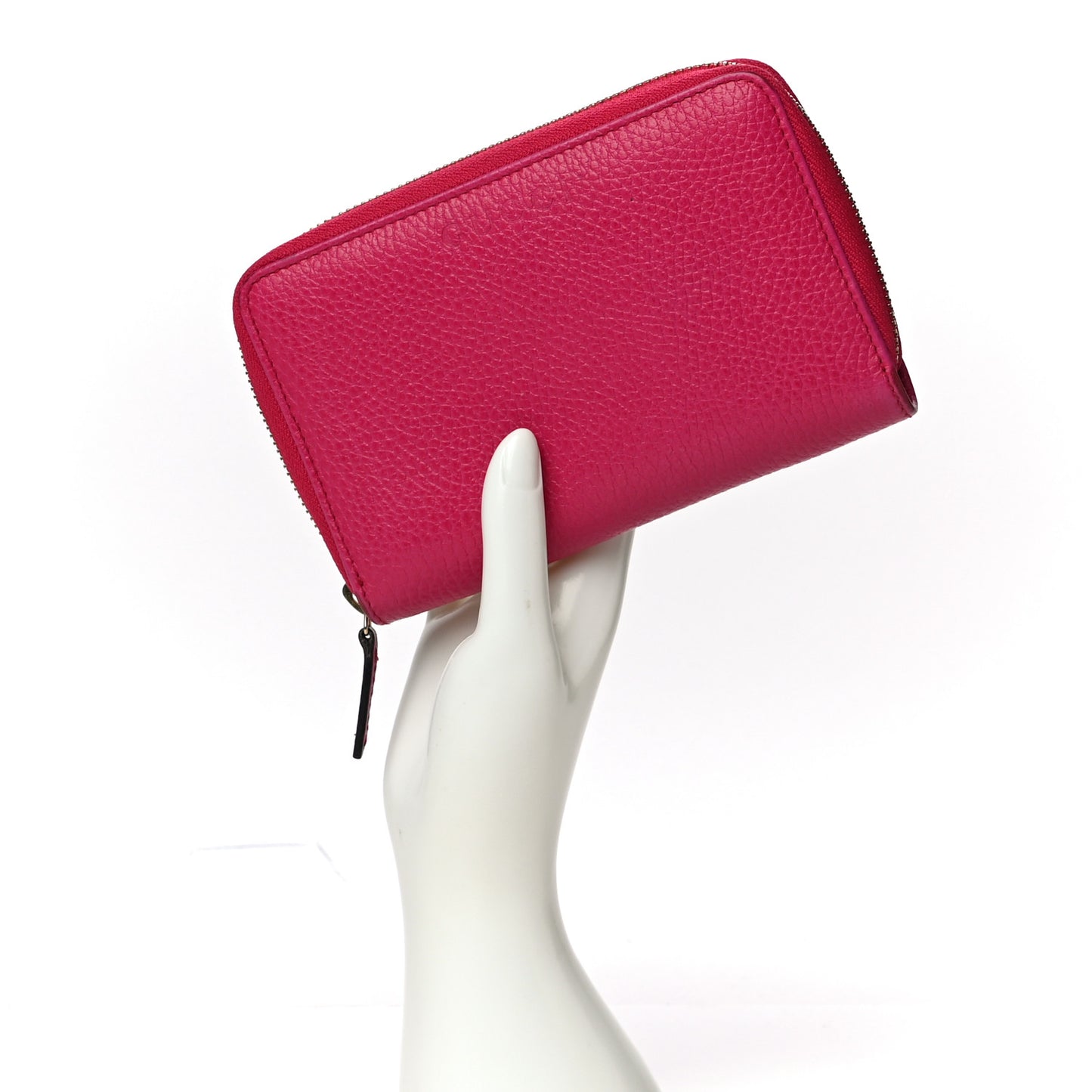 Pebbled Calfskin Zip Around Wallet Pink