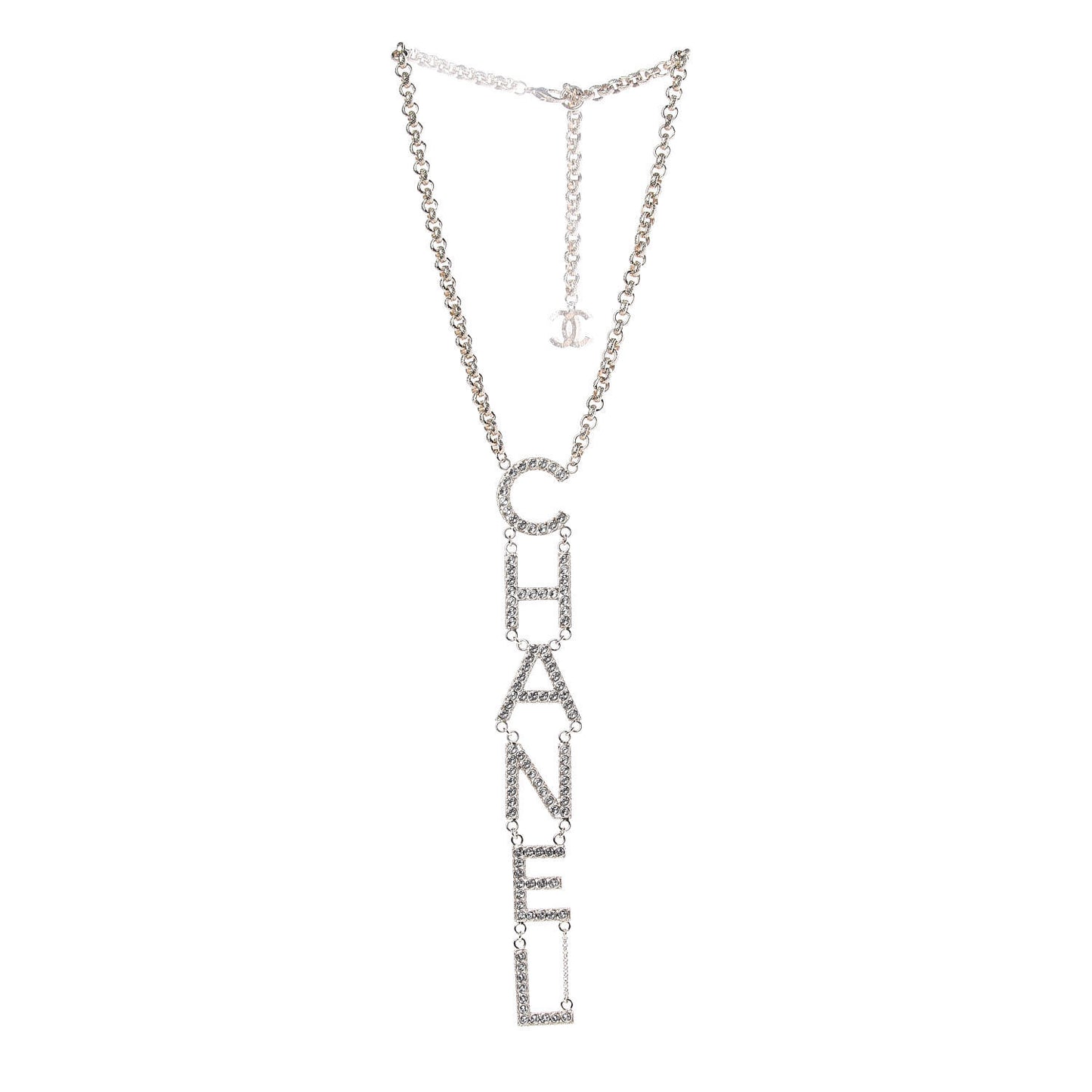 Metal Crystal Cha-Nel Logo Necklace Gold