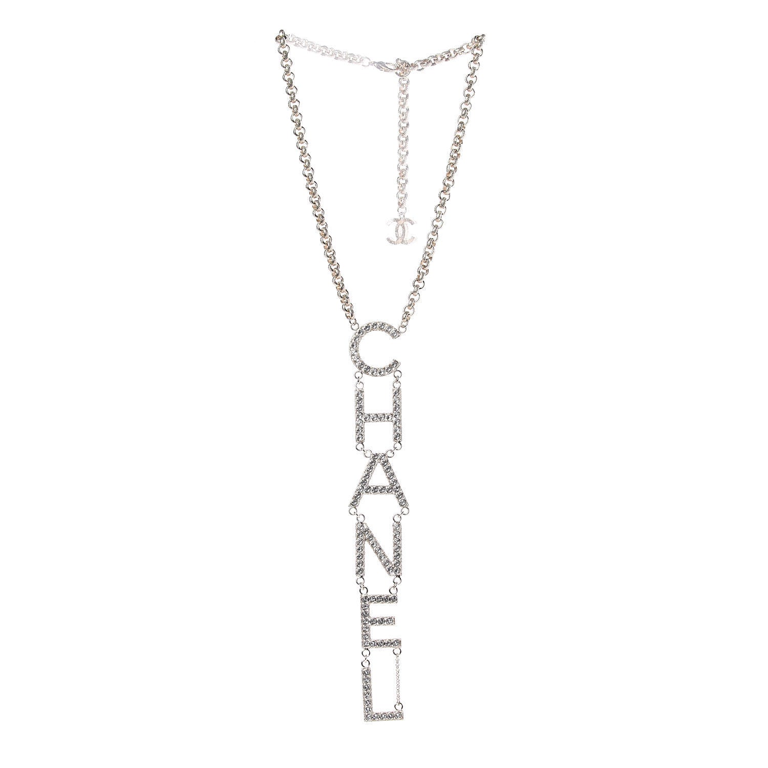Chanel Metal Crystal Cha-Nel Logo Necklace Gold 3 of 6