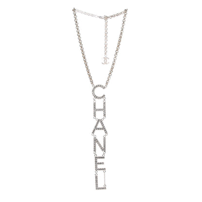 Chanel Metal Crystal Cha-Nel Logo Necklace Gold 3 of 6