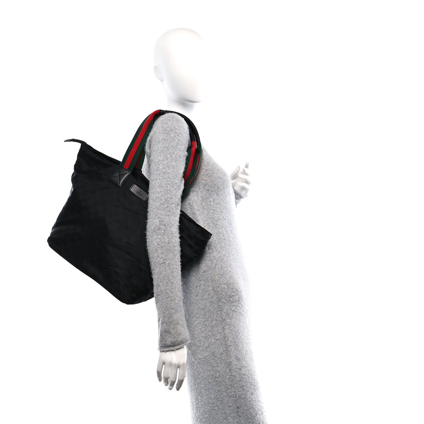 GG Monogram Large Web Handle Bucket Tote Black