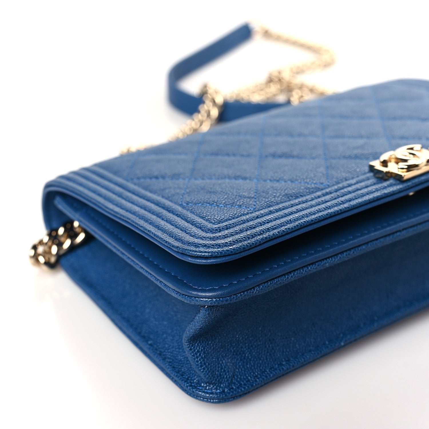 Chanel Caviar Quilted Boy Wallet On Chain WOC Blue 8 of 9