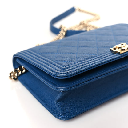 Chanel Caviar Quilted Boy Wallet On Chain WOC Blue 8 of 9