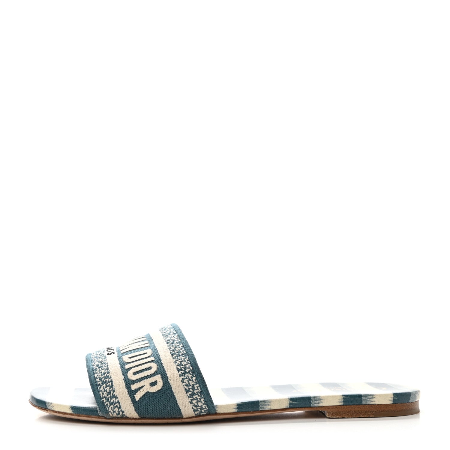Christian Dior Cotton D-Stripes Embroidered Dway Mules Slide Sandals 40 Deep Ocean 1 of 8