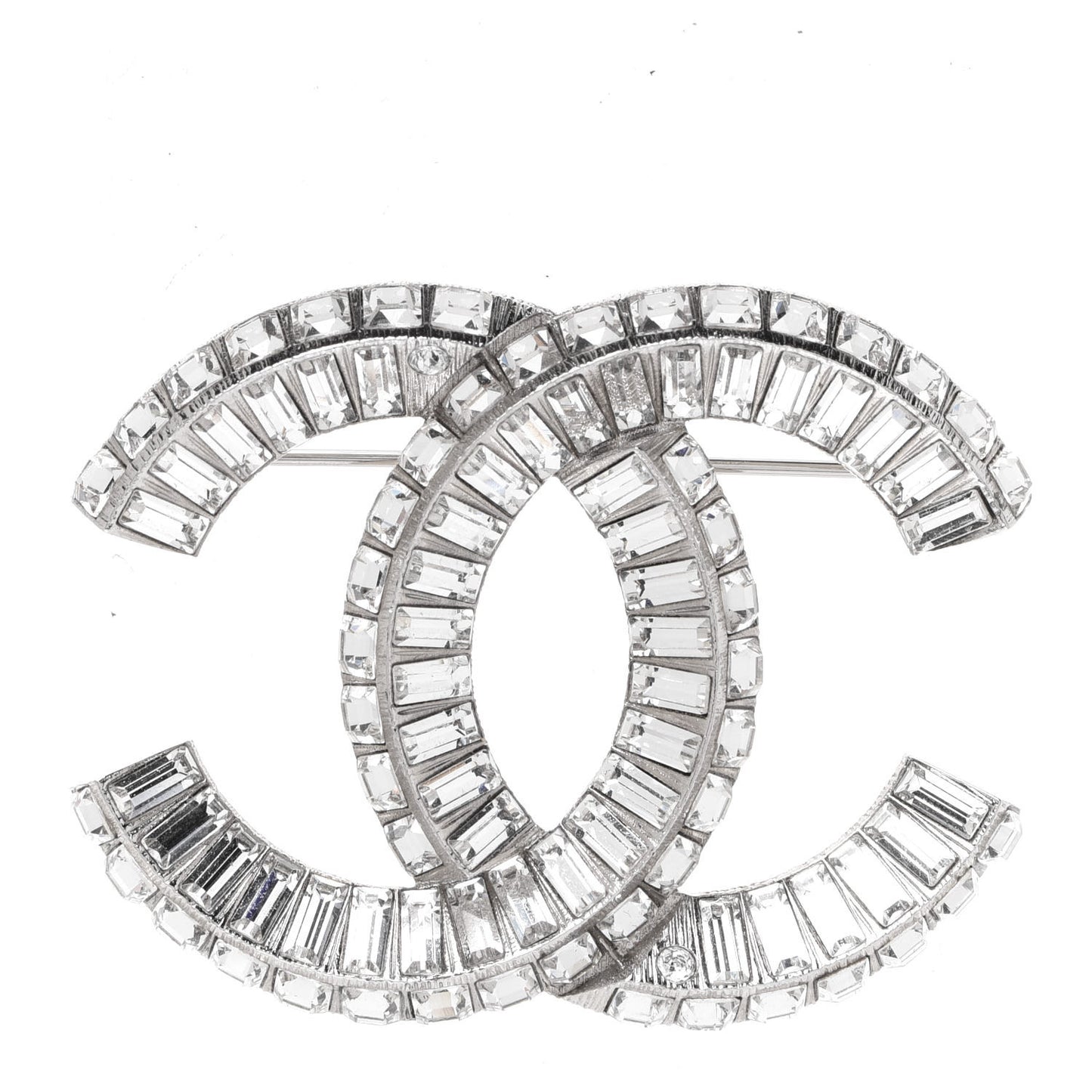 Baguette Crystal CC Brooch Silver