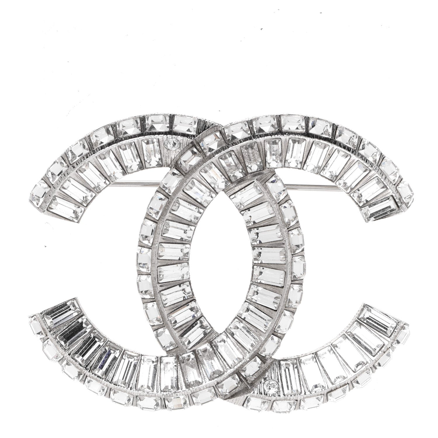 Chanel Baguette Crystal CC Brooch Silver 1 of 5