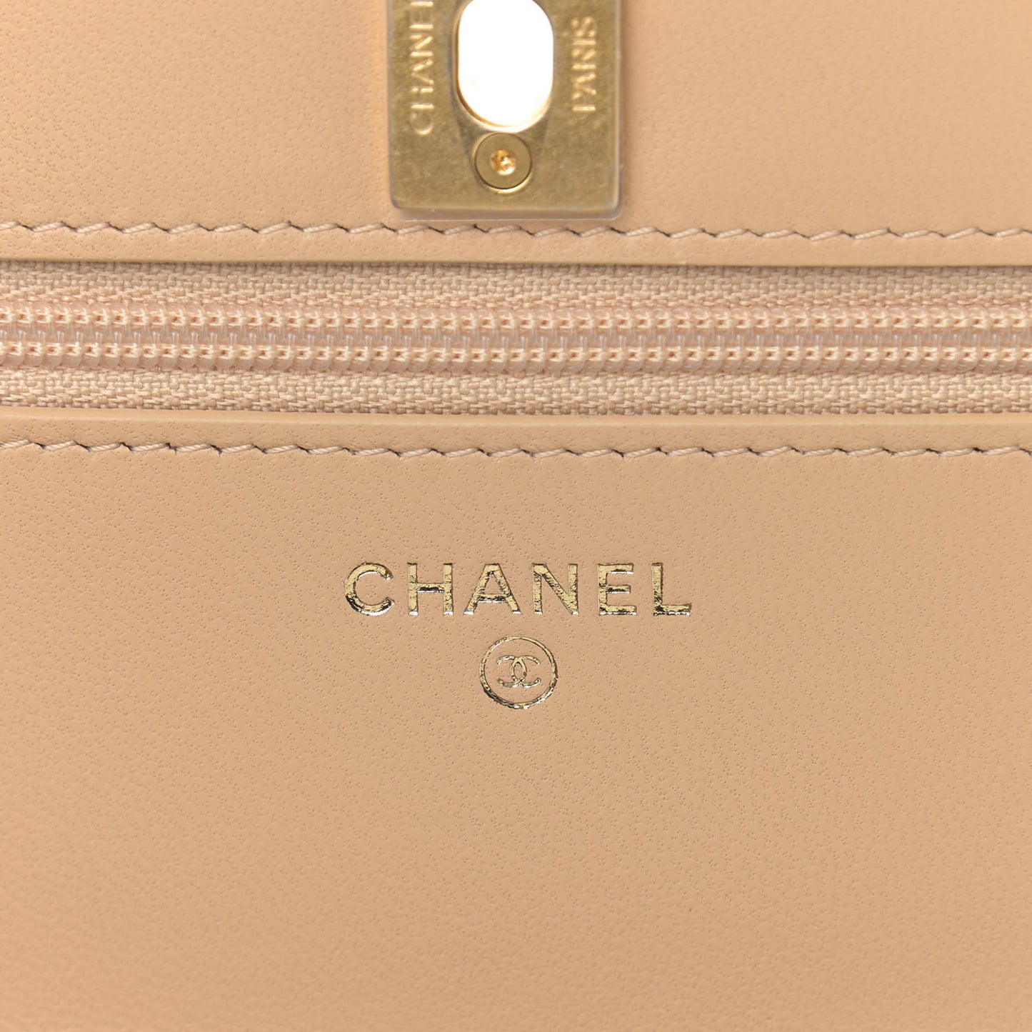 Lambskin Quilted CC Pearl Crush Wallet on Chain WOC Beige