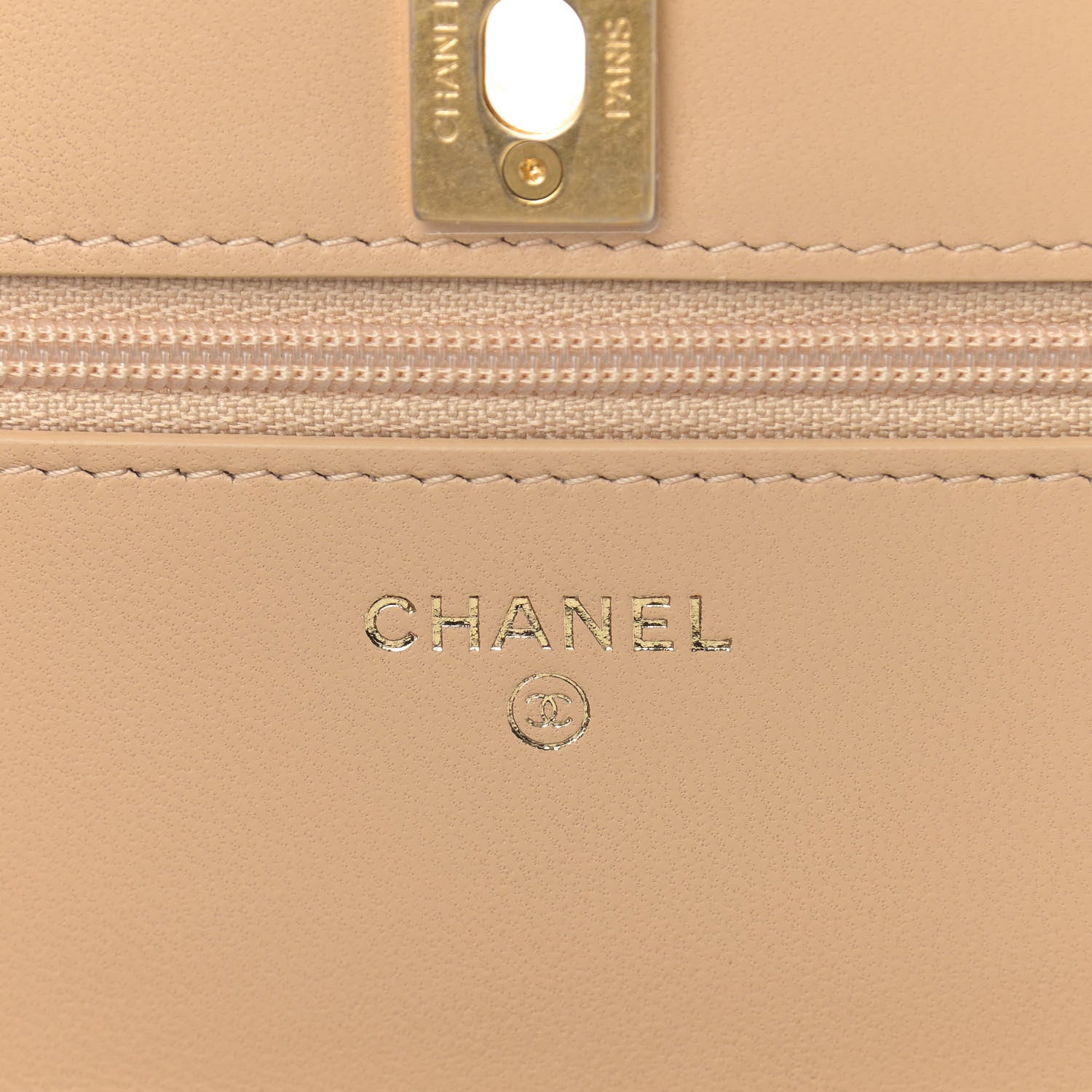 Chanel Lambskin Quilted CC Pearl Crush Wallet on Chain WOC Beige 6 of 10