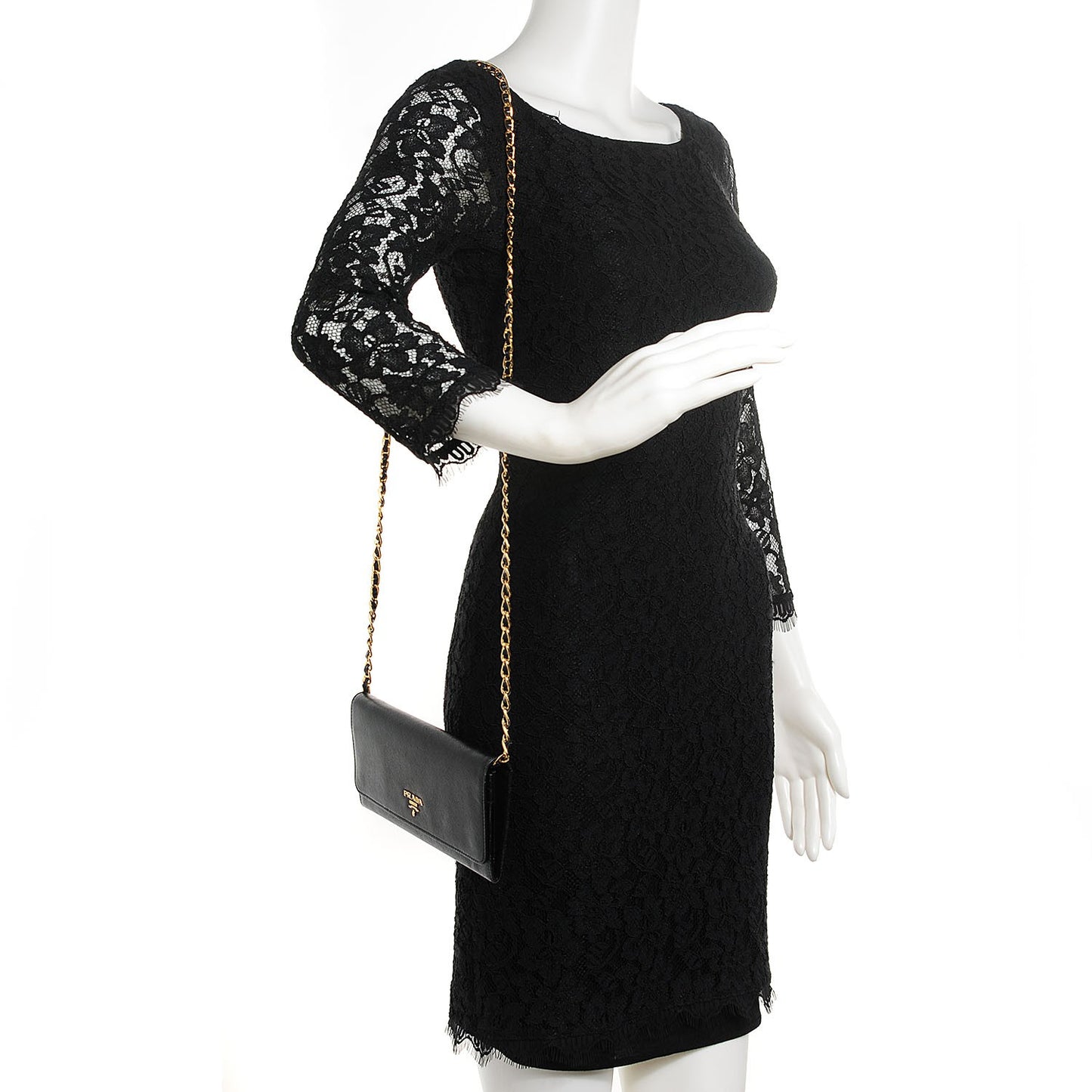 Saffiano Metal Oro Chain Wallet Nero Black