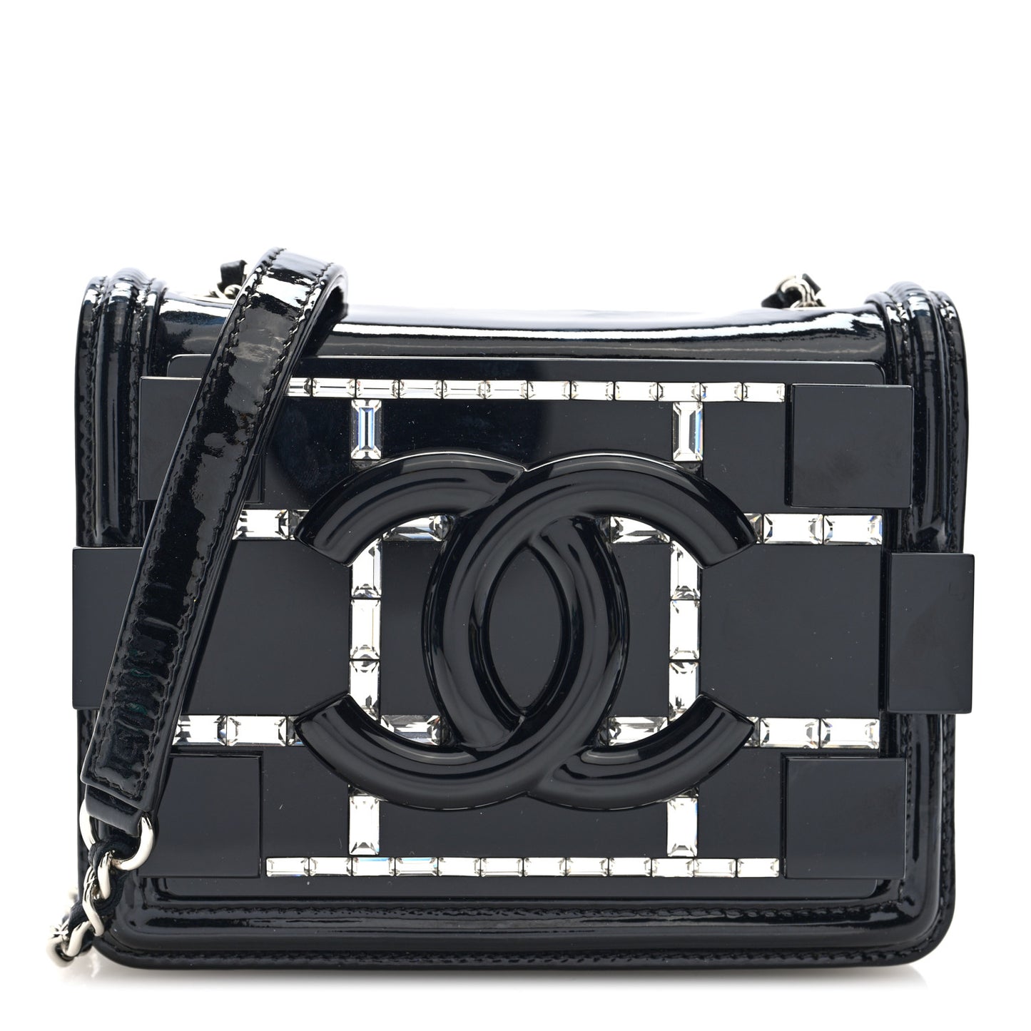 Plexiglass Patent Baguette Crystal Mini Boy Brick Flap Black