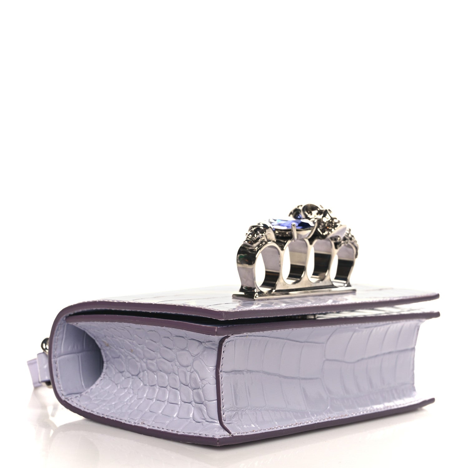 Alexander McQueen Shiny Crocodile Embossed Jeweled Satchel Lavender 4 of 9