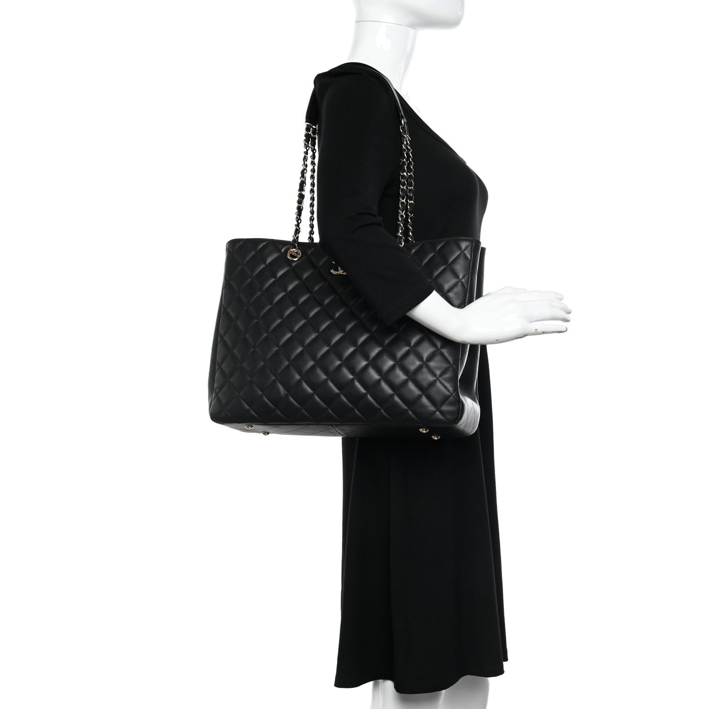 Calfskin Quilted Timeless Tote Black