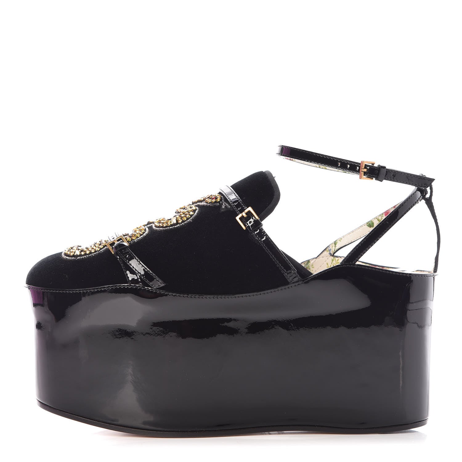 Gucci Velvet Silk Embellished Platform Detachable Slide 38.5 Black 1 of 13