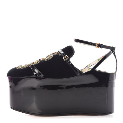 Gucci Velvet Silk Embellished Platform Detachable Slide 38.5 Black 1 of 13