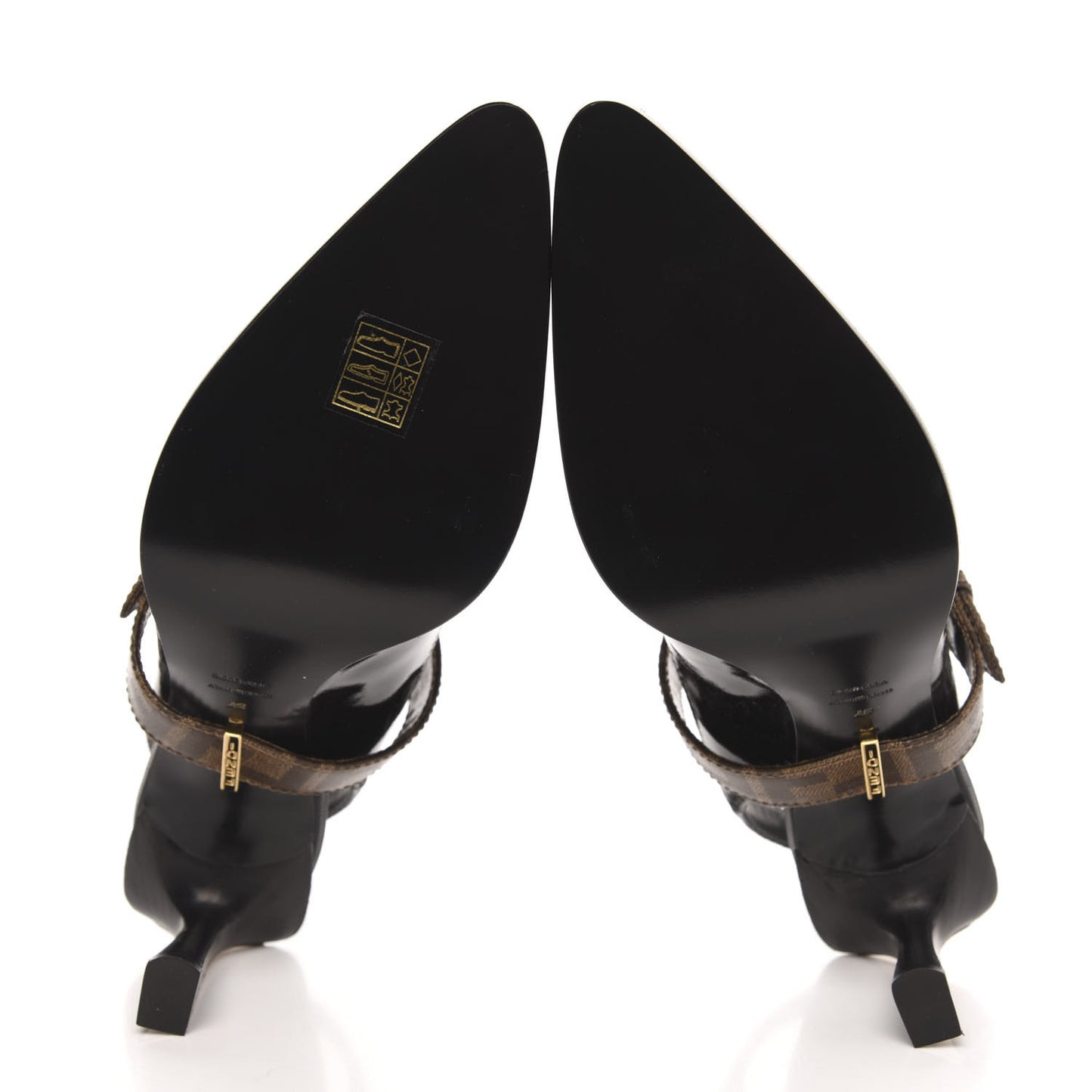 Glossy Neoprene Glazed Fabric FF FFrame Court Mary Jane Slingback Pumps 37 Black Tobacco Moro