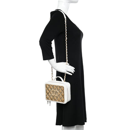 Chanel Lambskin Quilted Golden Plate Vanity Case White Gold 3 of 10