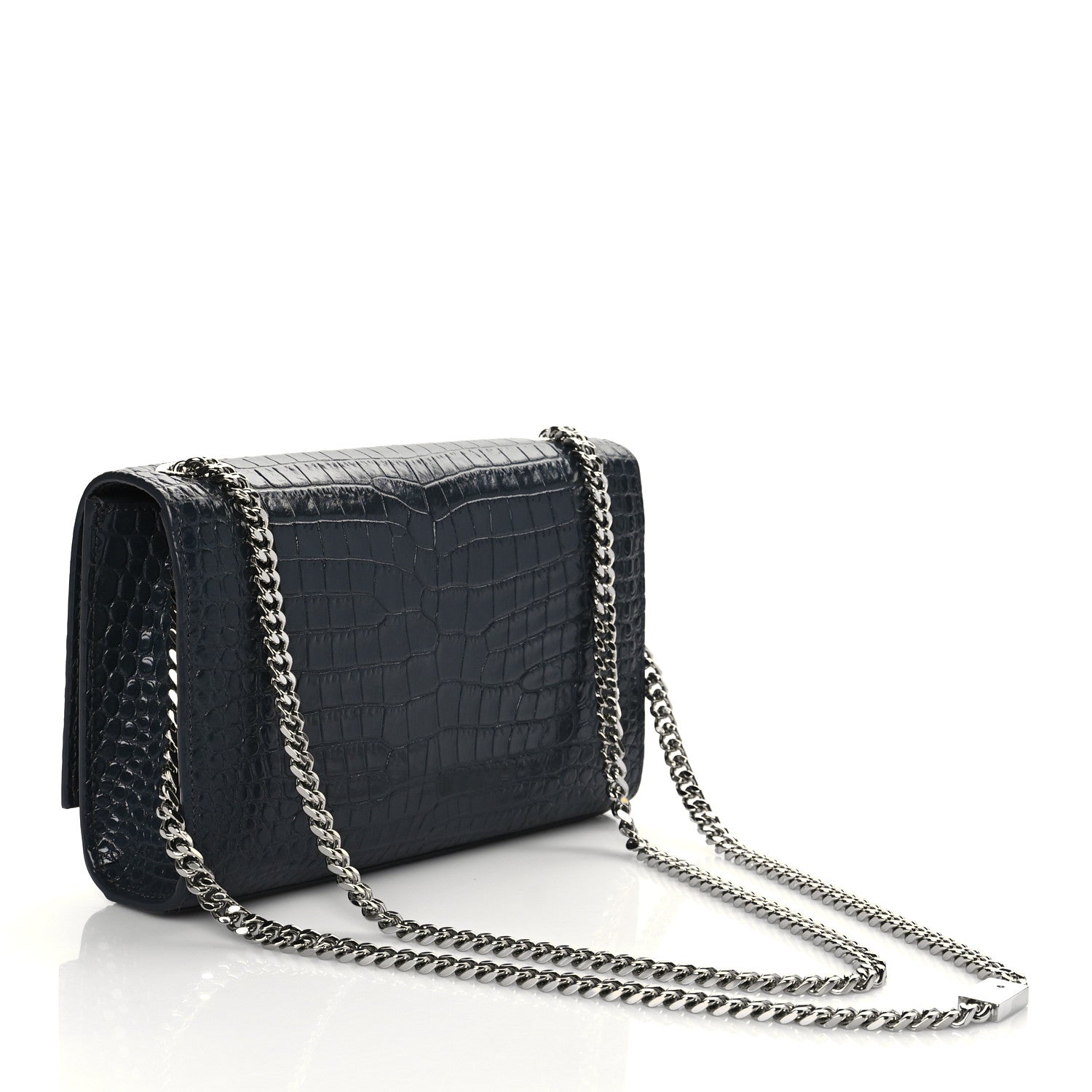 Saint Laurent Calfskin Crocodile Embossed Small Classic Monogram Kate Tassel Satchel Navy 2 of 8
