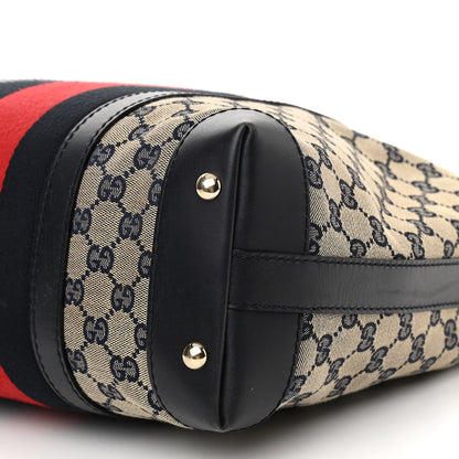 Gucci Monogram Vintage Web Medium Hobo Navy 10 of 21