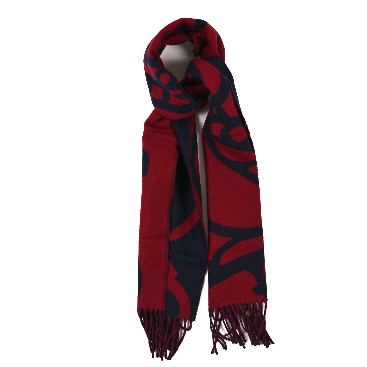 Hermes Cashmere Boucles et Camails Muffler Marine Bordeaux 1 of 3