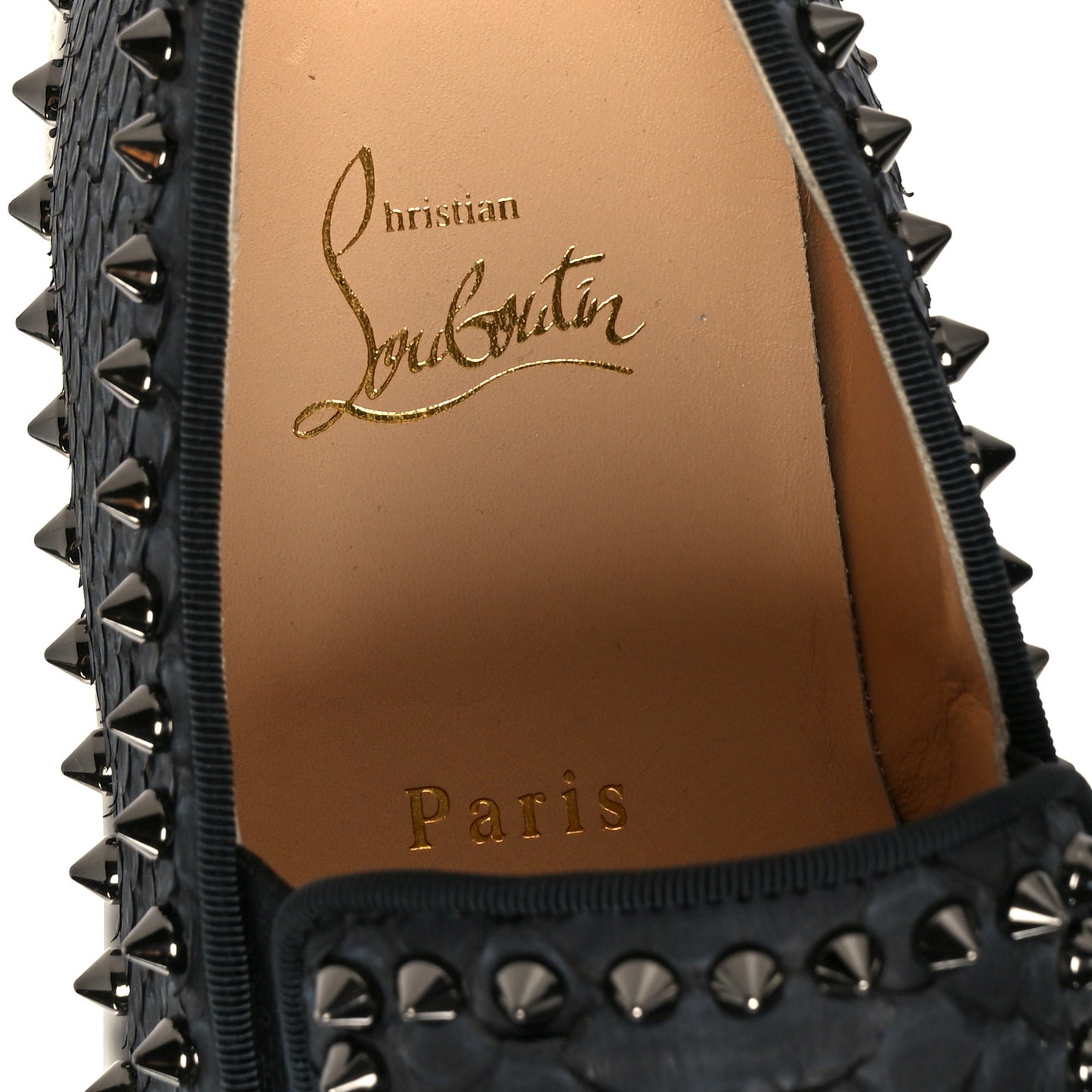 Nubuck Snakeskin Spikes Pik Boat Flats 39.5 Black
