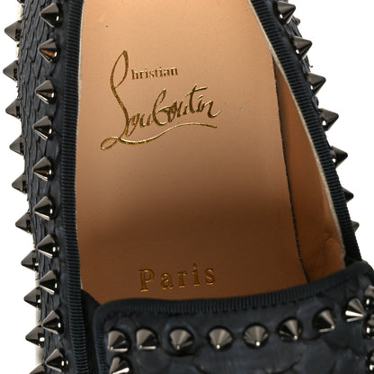 Christian Louboutin Nubuck Snakeskin Spikes Pik Boat Flats 39.5 Black 7 of 11