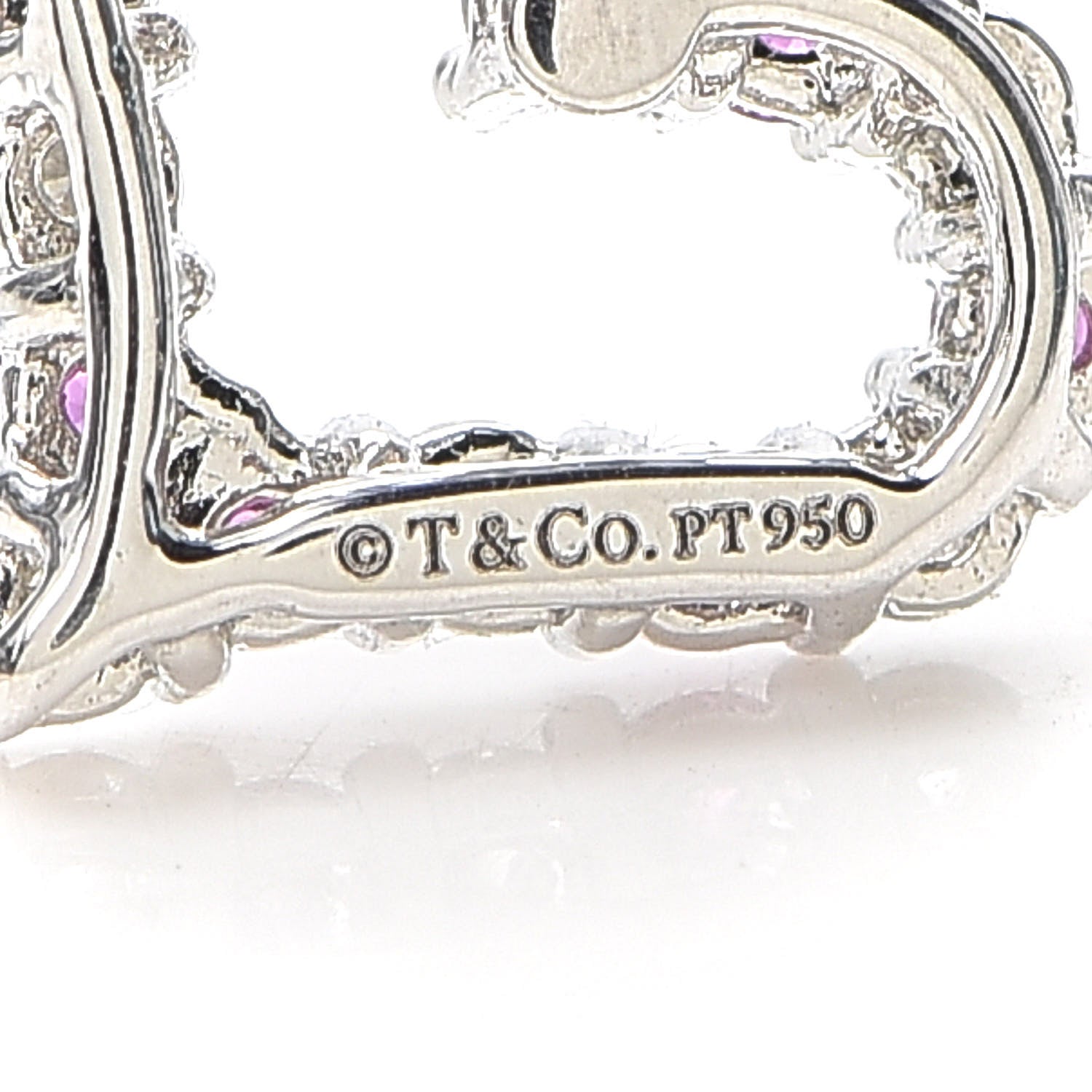 Tiffany Platinum Diamond Pink Sapphire Mini Heart Charm 3 of 4