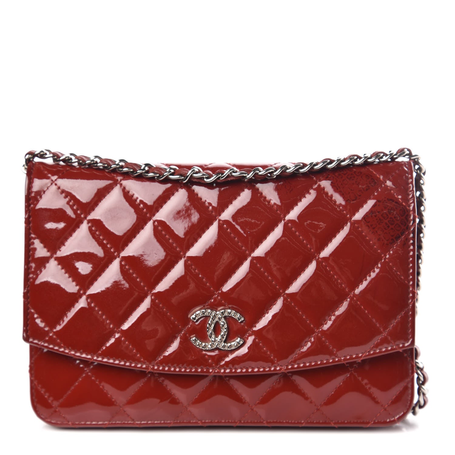 Chanel Patent Quilted Brilliant Wallet On Chain WOC Red 1 of 13