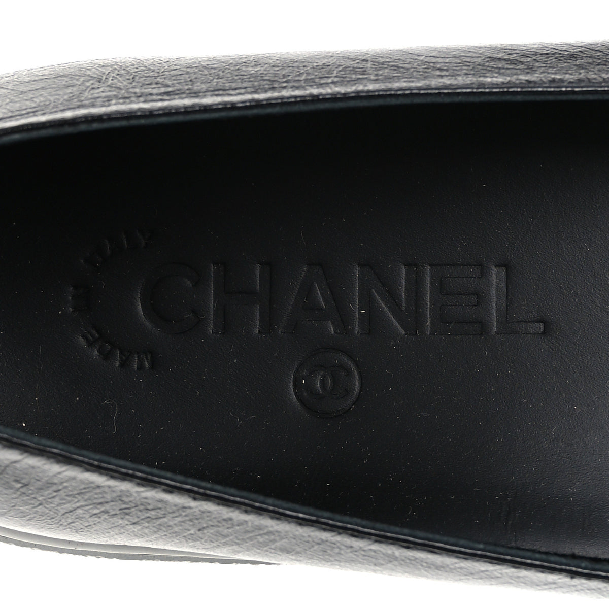 Crumpled Shiny Lambskin Patent Calfskin CC Ballet Flats 37.5 Black