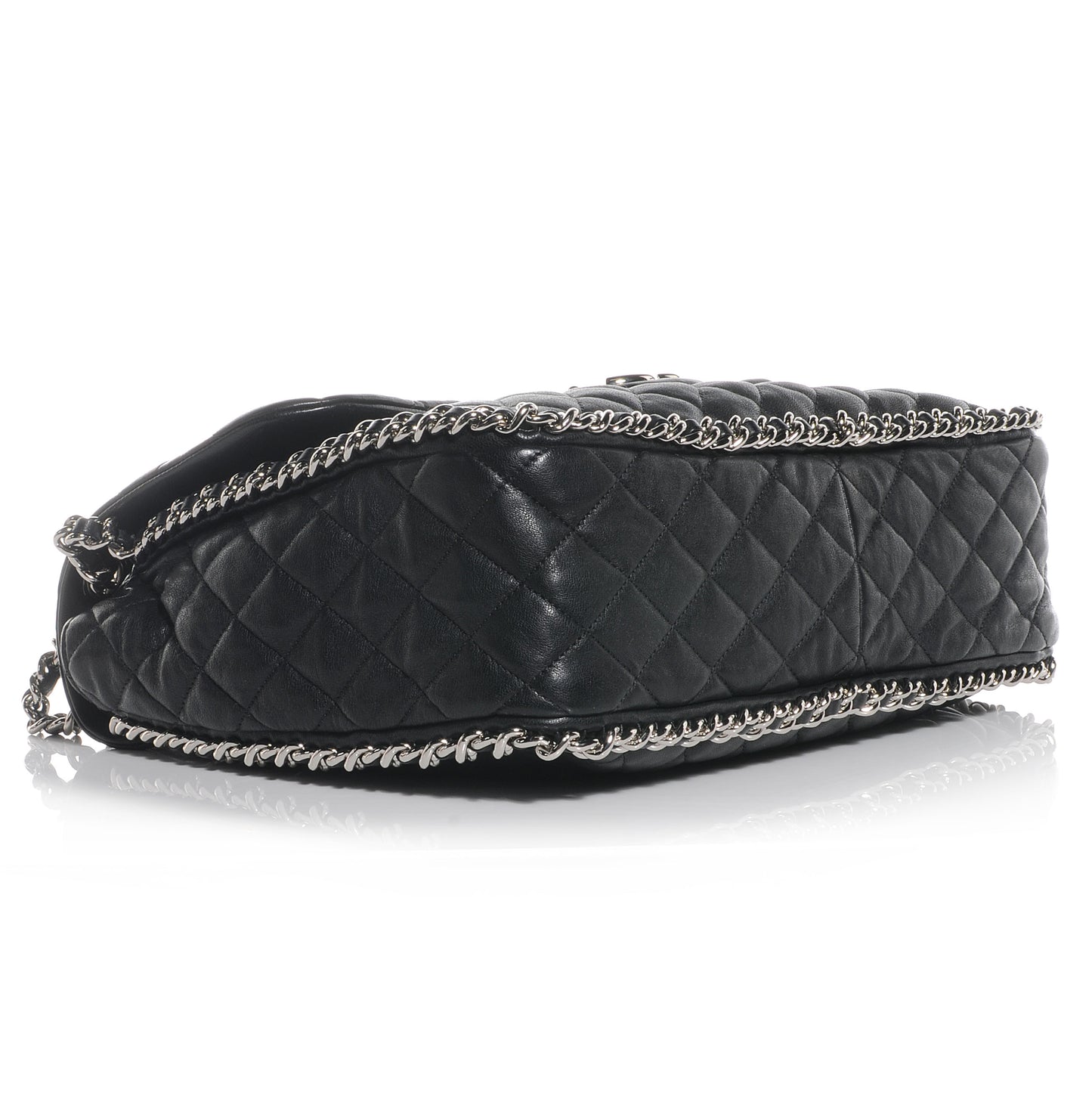 Washed Lambskin Chain Around Maxi Flap Bag Black