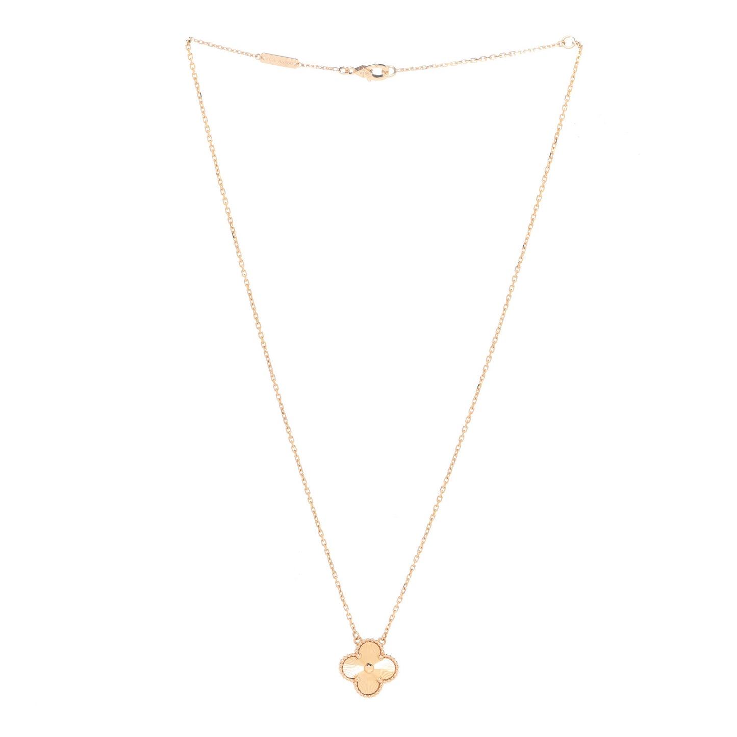 18K Yellow Gold Guilloche Vintage Alhambra Pendant Necklace