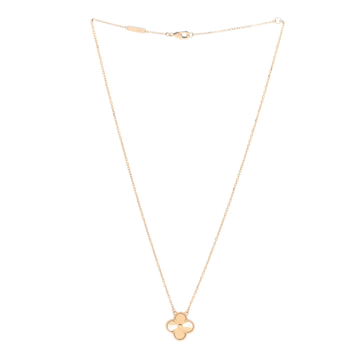 Van Cleef & Arpels 18K Yellow Gold Guilloche Vintage Alhambra Pendant Necklace 3 of 6