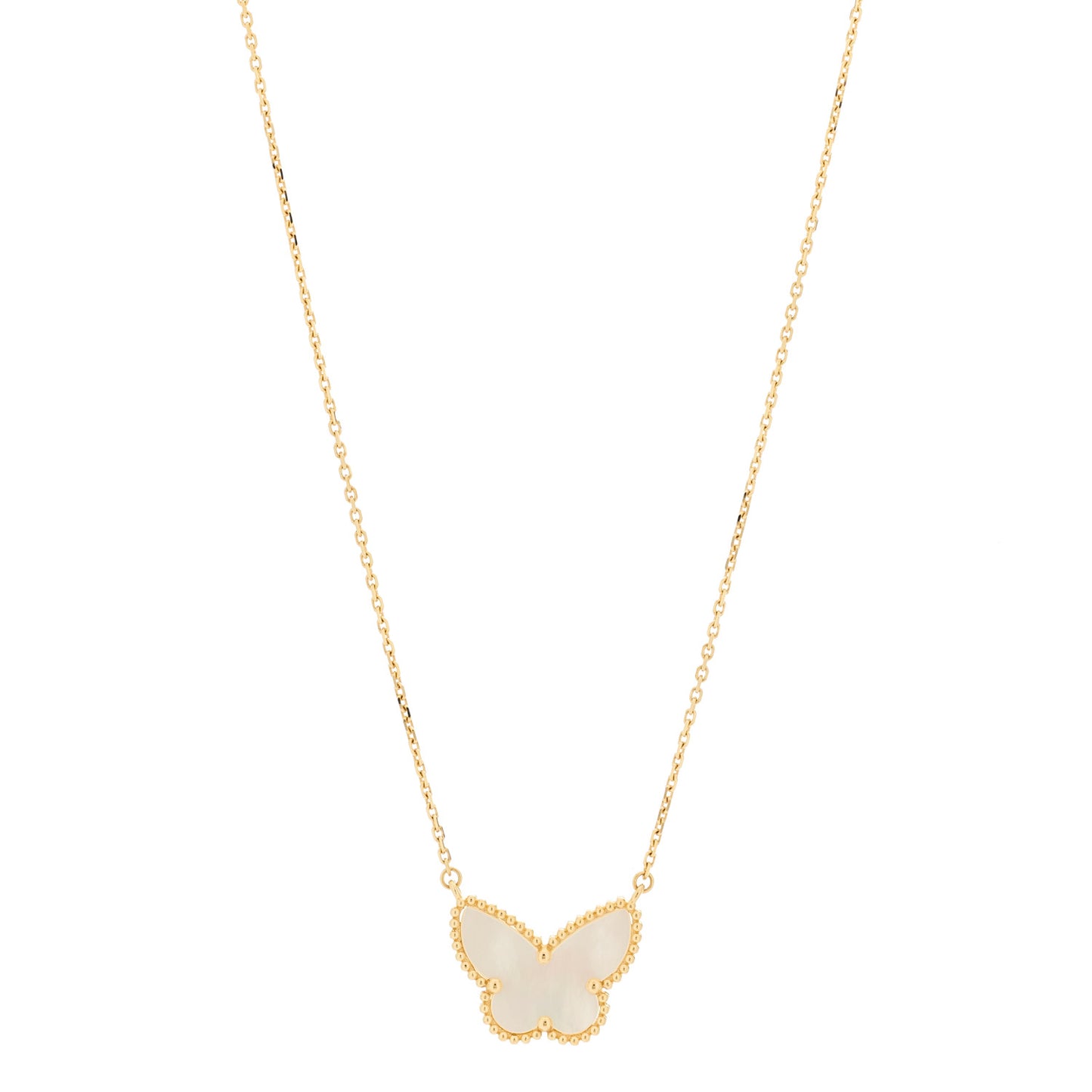 18k Yellow Gold Mother of Pearl Lucky Alhambra Butterfly Pendant Necklace