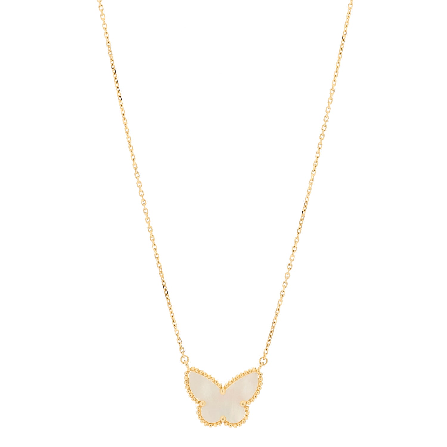 Van Cleef & Arpels 18k Yellow Gold Mother of Pearl Lucky Alhambra Butterfly Pendant Necklace 1 of 6
