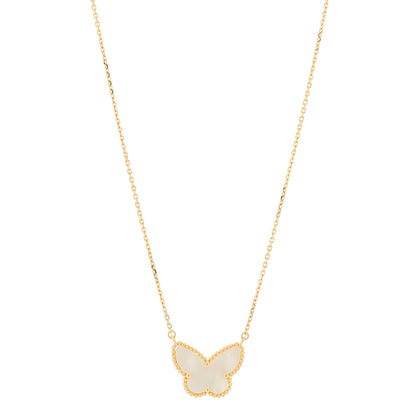 Van Cleef & Arpels 18k Yellow Gold Mother of Pearl Lucky Alhambra Butterfly Pendant Necklace 1 of 6