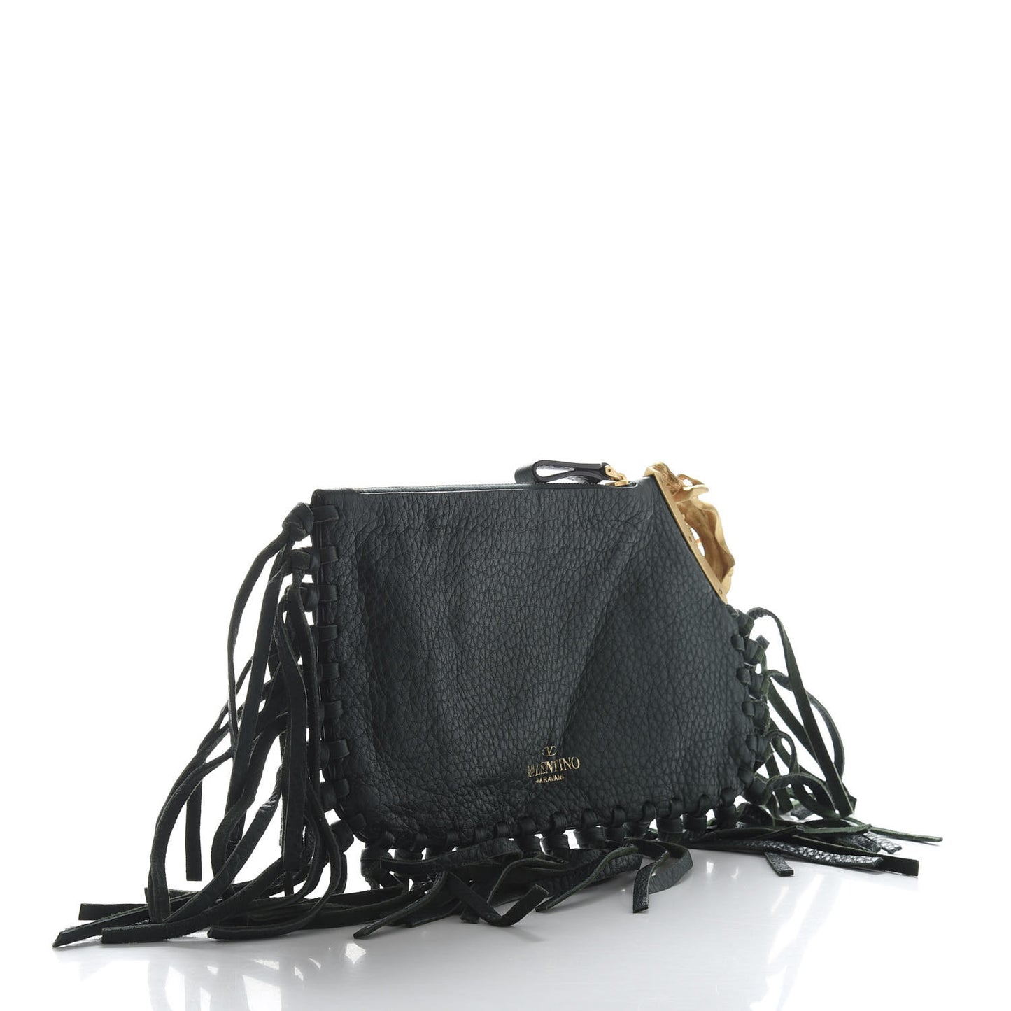 Calfskin C-Rockee Sagittarius Fringe Clutch Light Emerald