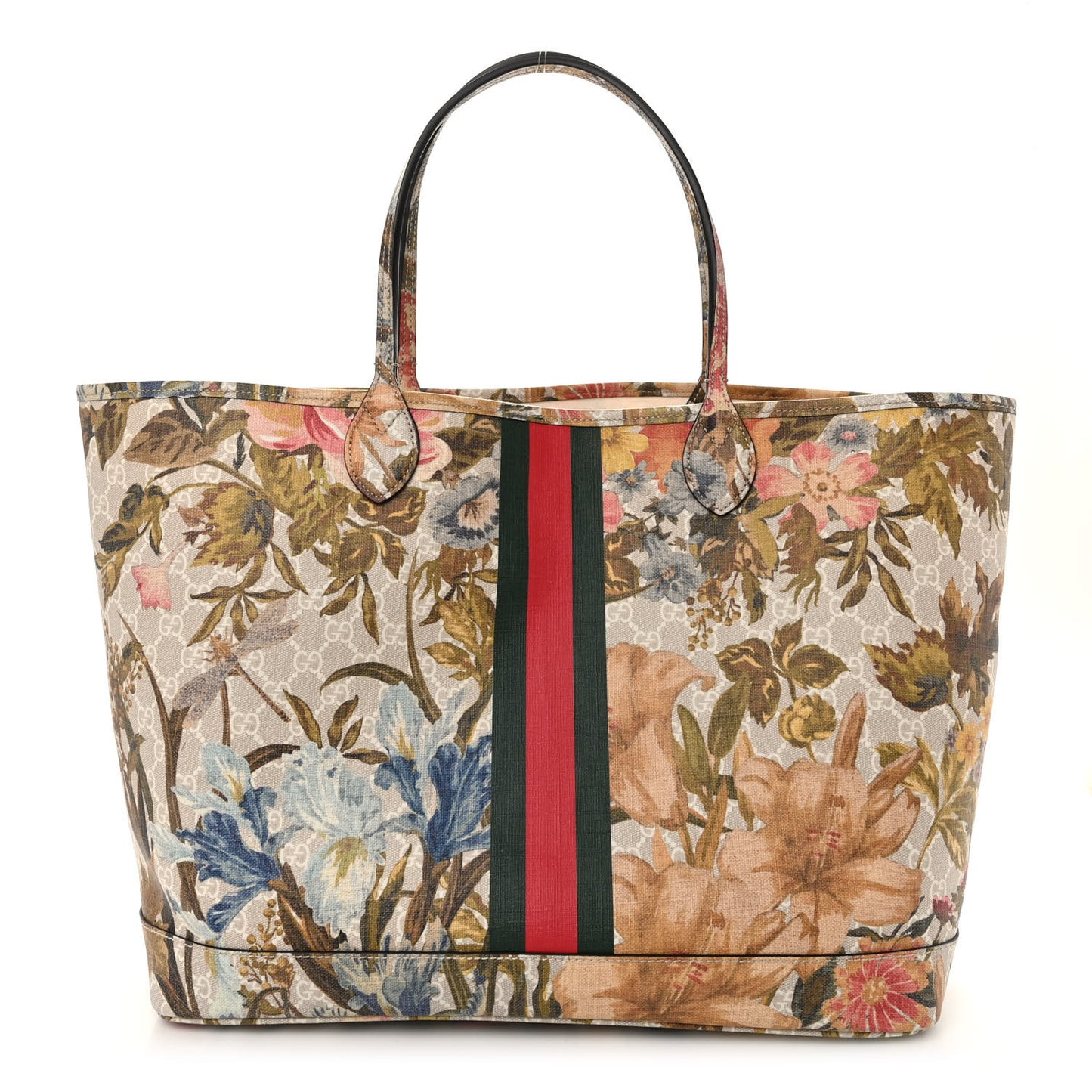 GG Supreme Monogram Water Flora Web Large Ophidia Tote Beige White Multicolor
